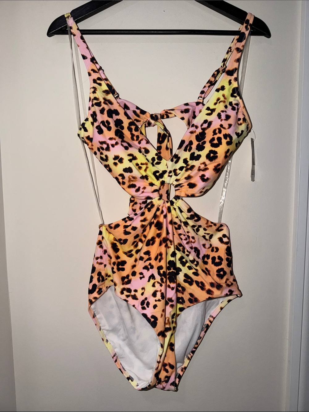Bar III Multicolor Leopard Print Cutout One-Piece Swimsuit